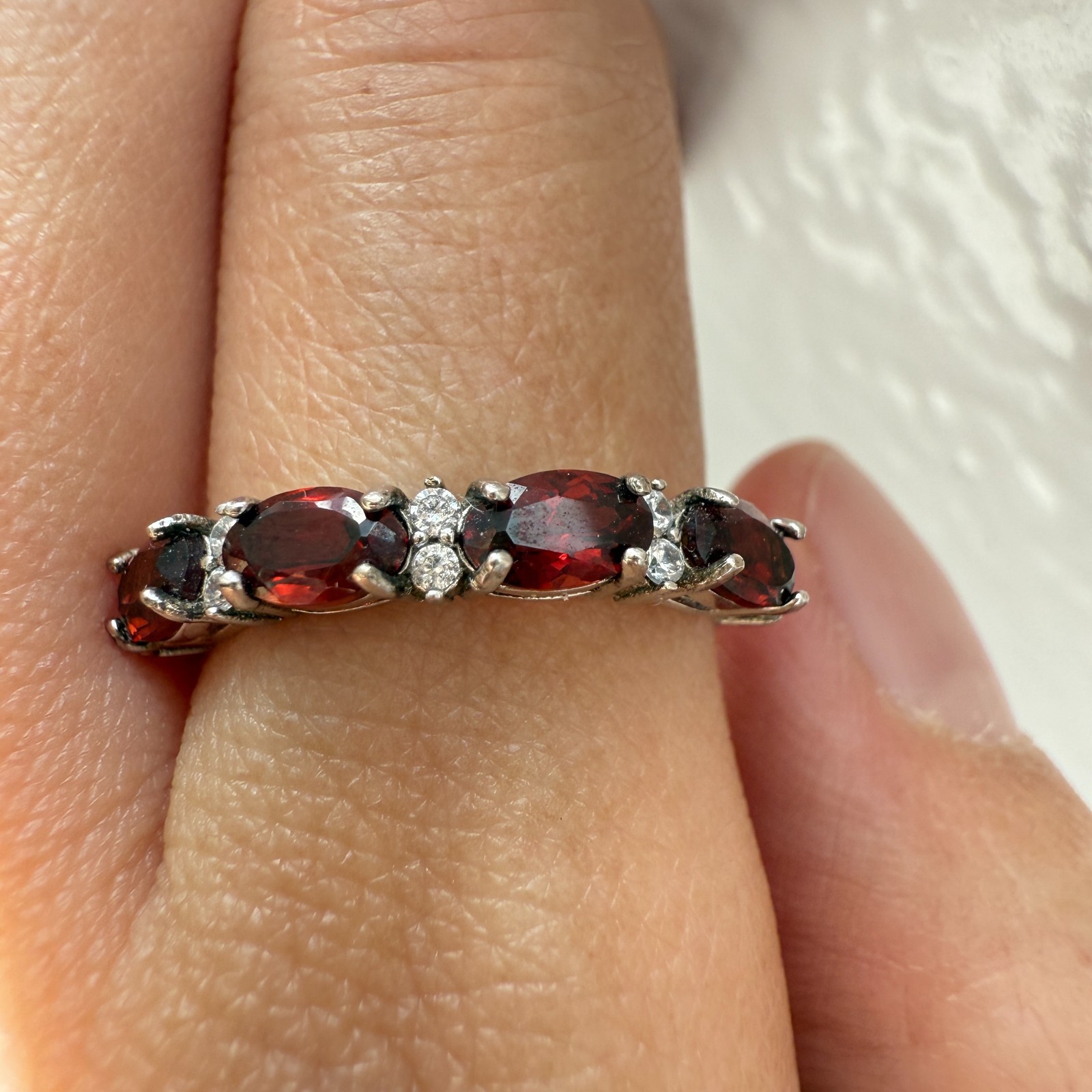 925 Sterling Silver Ring 5x3mm Natural Rhodolite Garnet Gemstone Zircon Beaded