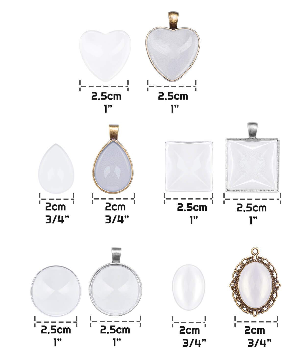 Anezus 60Pcs Pendant Trays, Bezel Trays Blanks Bronze,Clear,Silver