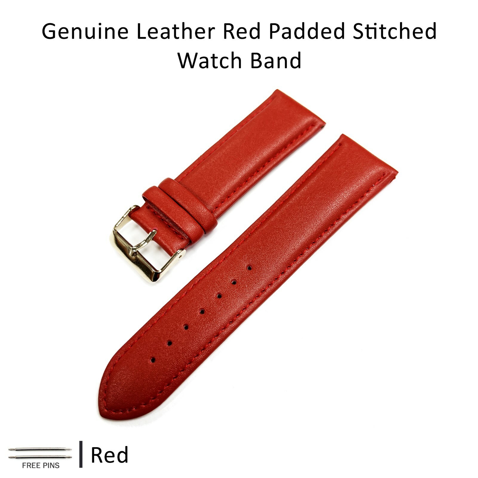 Alligator Leather RED Color Watch Band 16 MM to 22 MM RED/WHITE Stitched