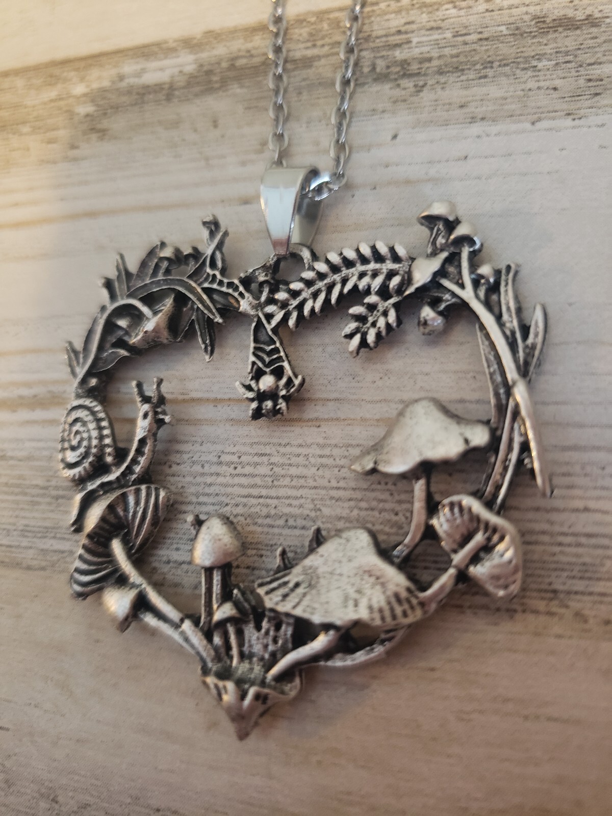 Plant necklace heart mushrooms jewelry love boho hippie gift cute nature floral
