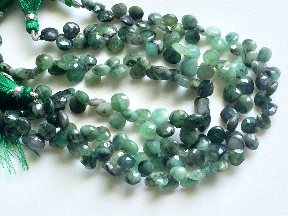 8mm Approx., Emerald Faceted Heart Beads, Natural Emerald Briolettes, Emerald