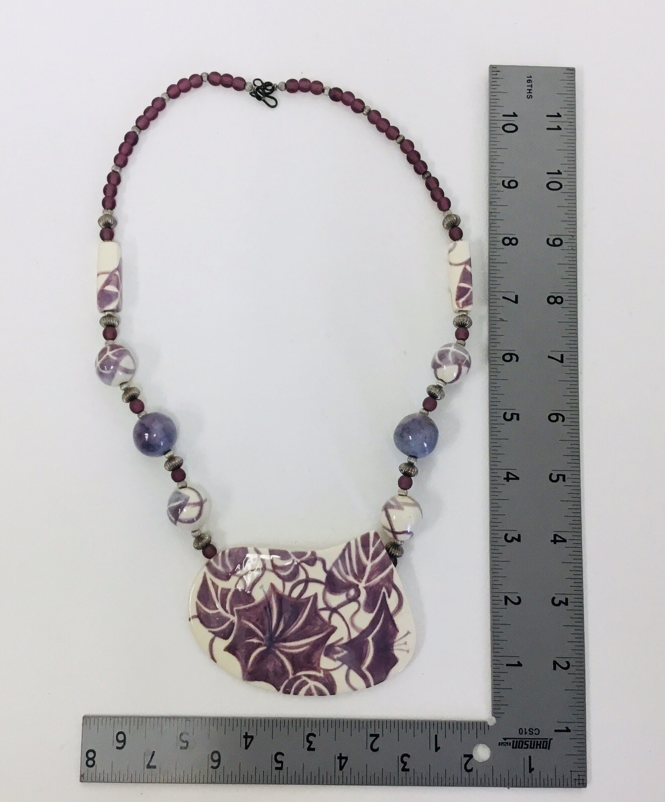 Handmade Porcelain NECKLACE By Elka LAVENDER JY 01
