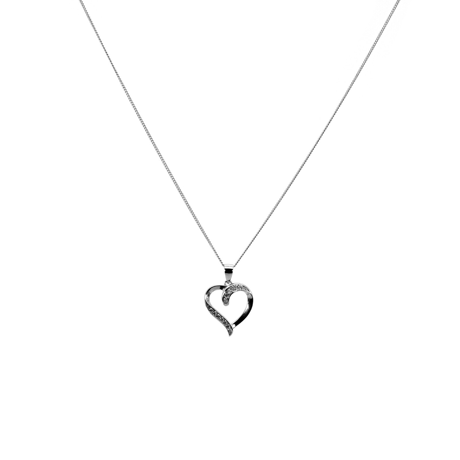 Curb Chain Cuba Necklace Pendant Heart Zircon 925 Sterling Silver Women