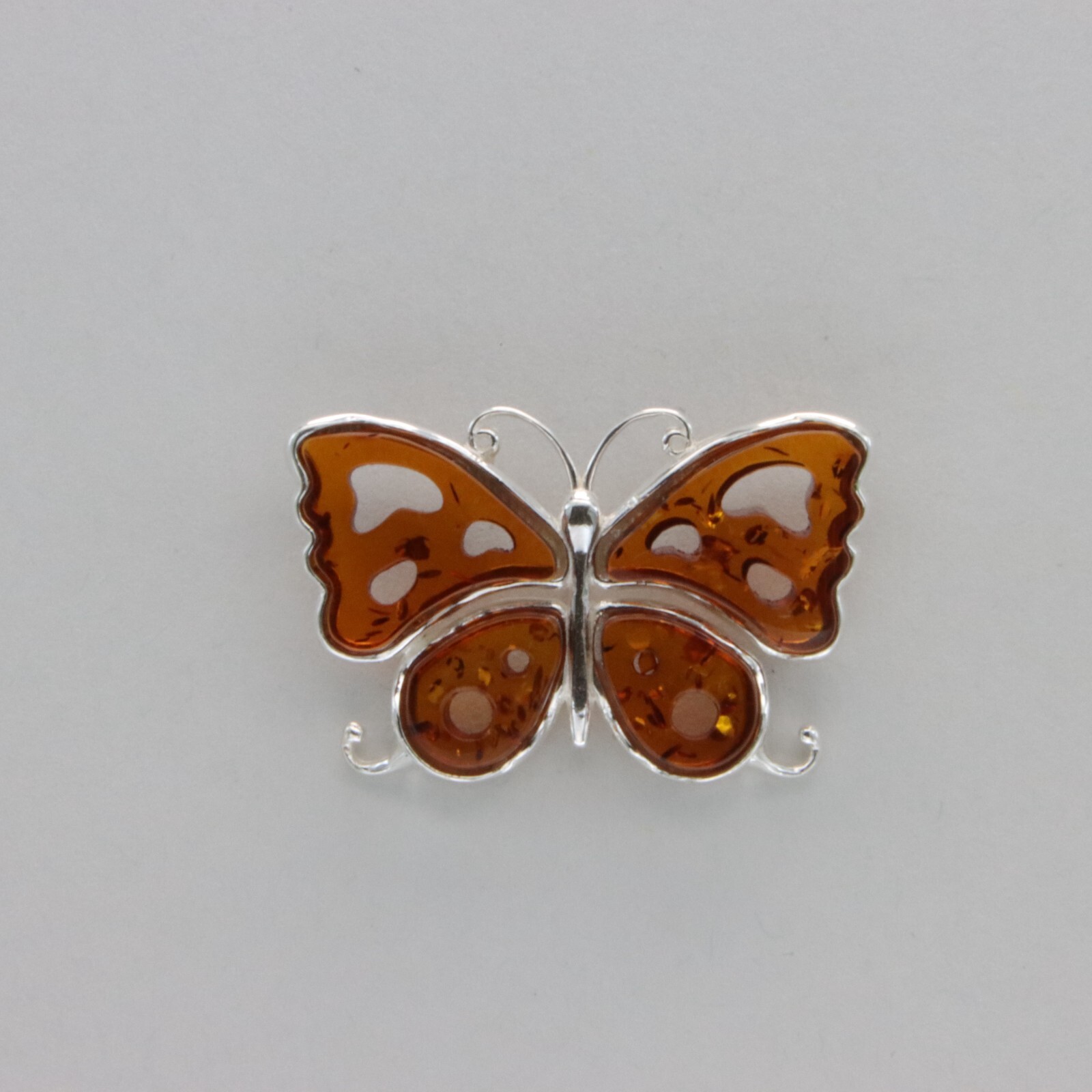 Cognac / Brown BALTIC AMBER Butterfly Pendant – 925 STERLING SILVER Poland 3183e