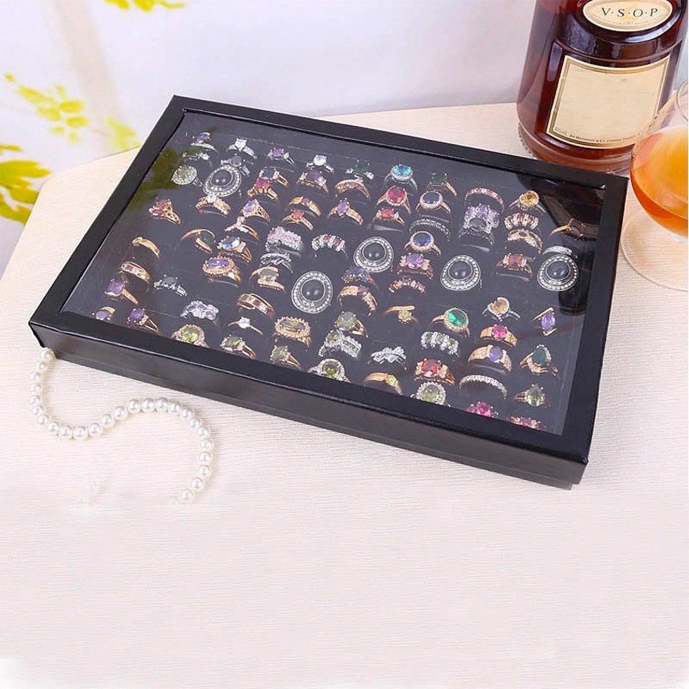 2PCS Jewelry Ring Display Organizer Tray Holder Earrings Storage Boxes 100 Slots