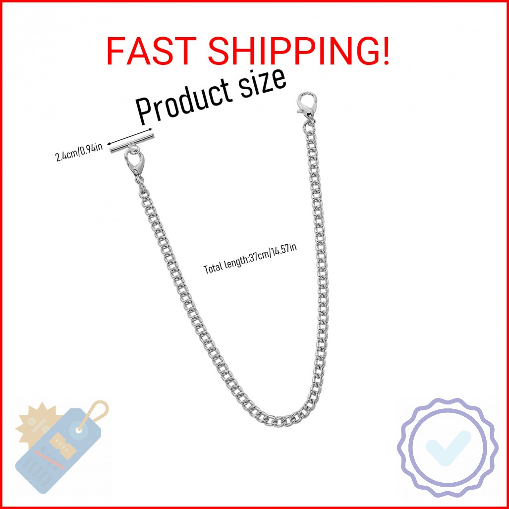 Aeaocvo Silver Pocket Watch Chain with T-Bar, 14 Inch Pocket Watch Chains for Me