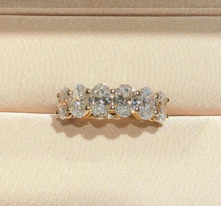 Engagement Diamond Band 1.5 Carat Oval Cut 14k Yellow Gold Lab Grown VVS E F CVD