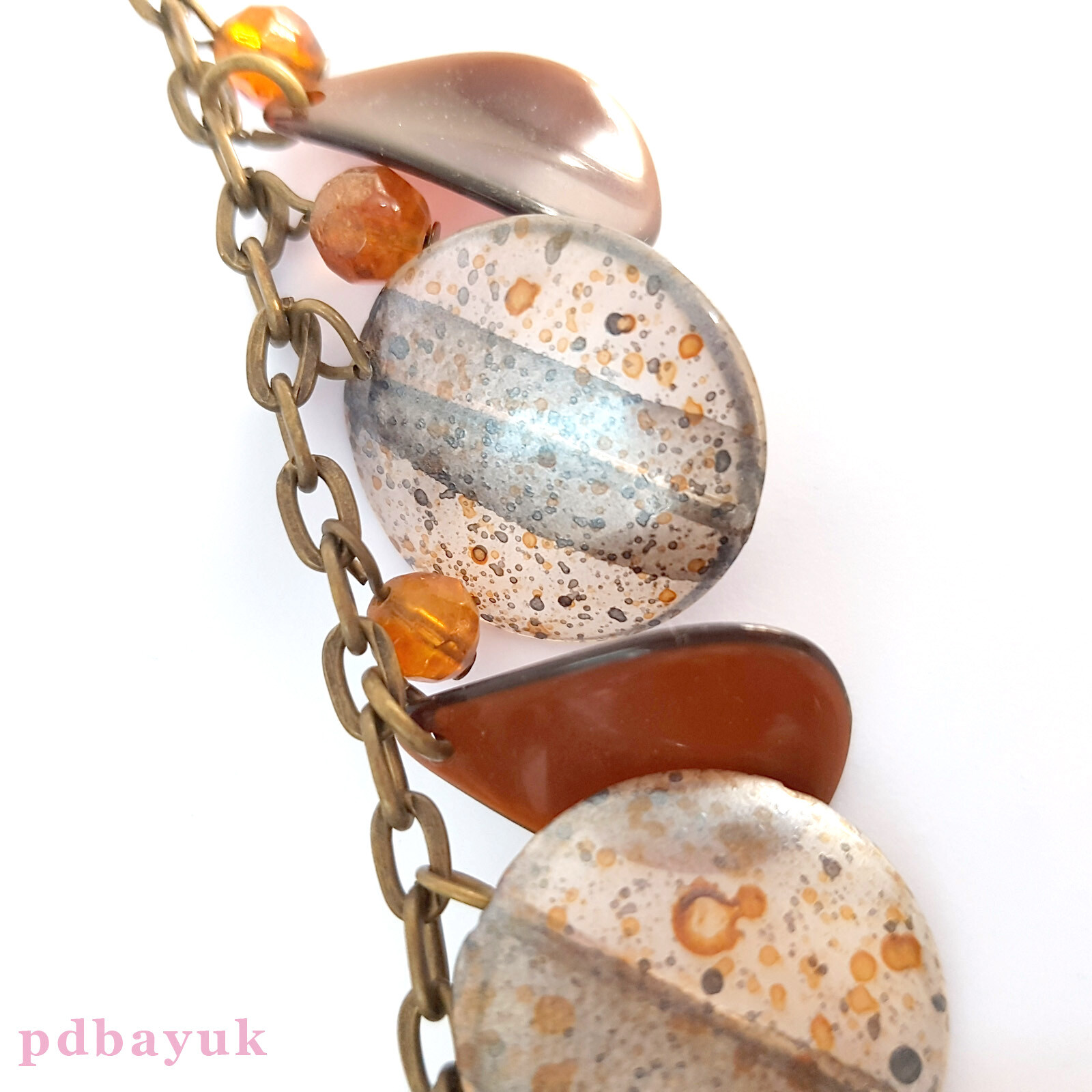 Retro Vintage Style Brown Clear Bead Cluster Boho Necklace 35.5cm 14″ UK ~1725
