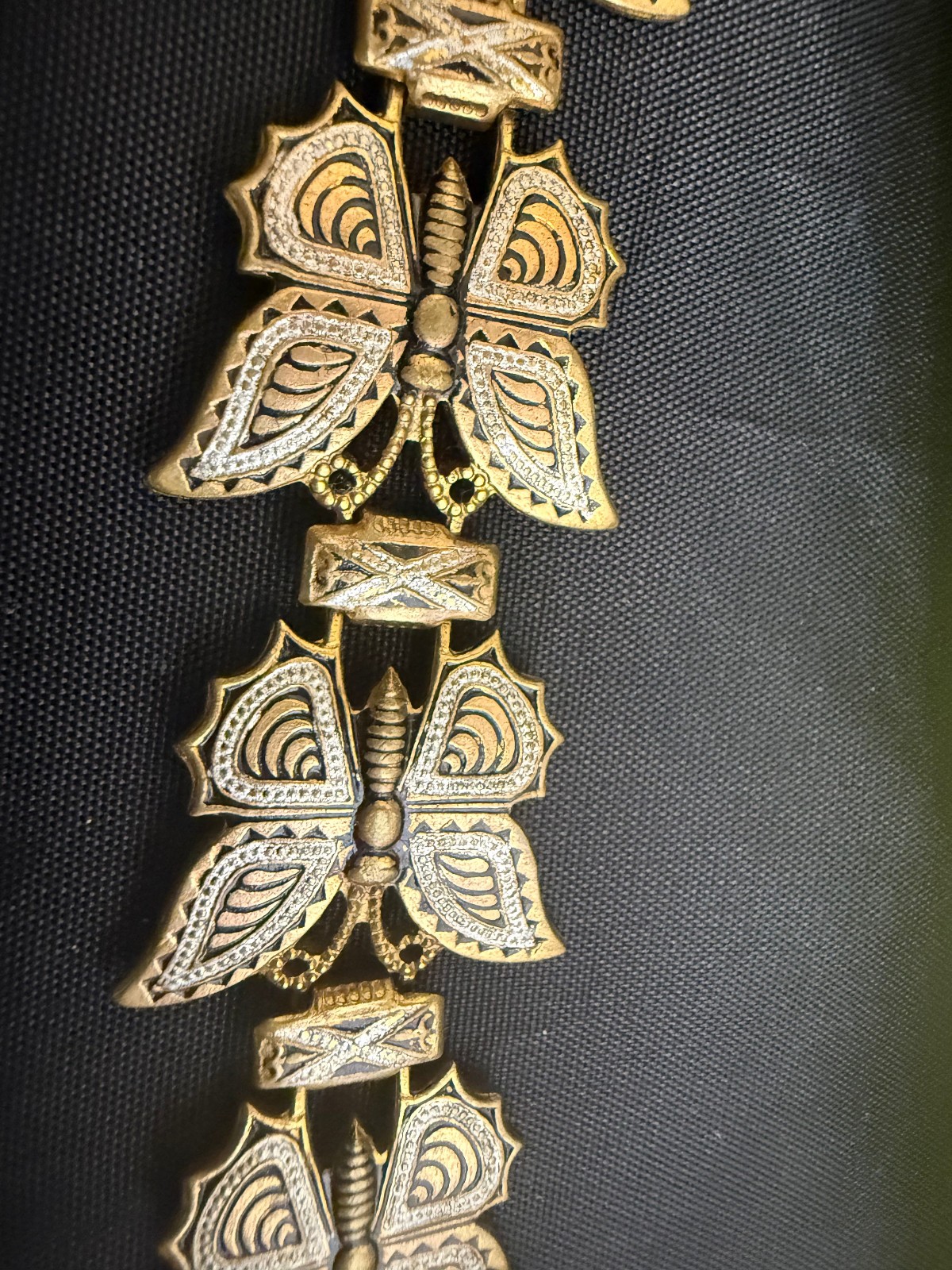 Vintage Articulated Butterfly Panel Bracelet Gold Silver Tone 7.5 Inch