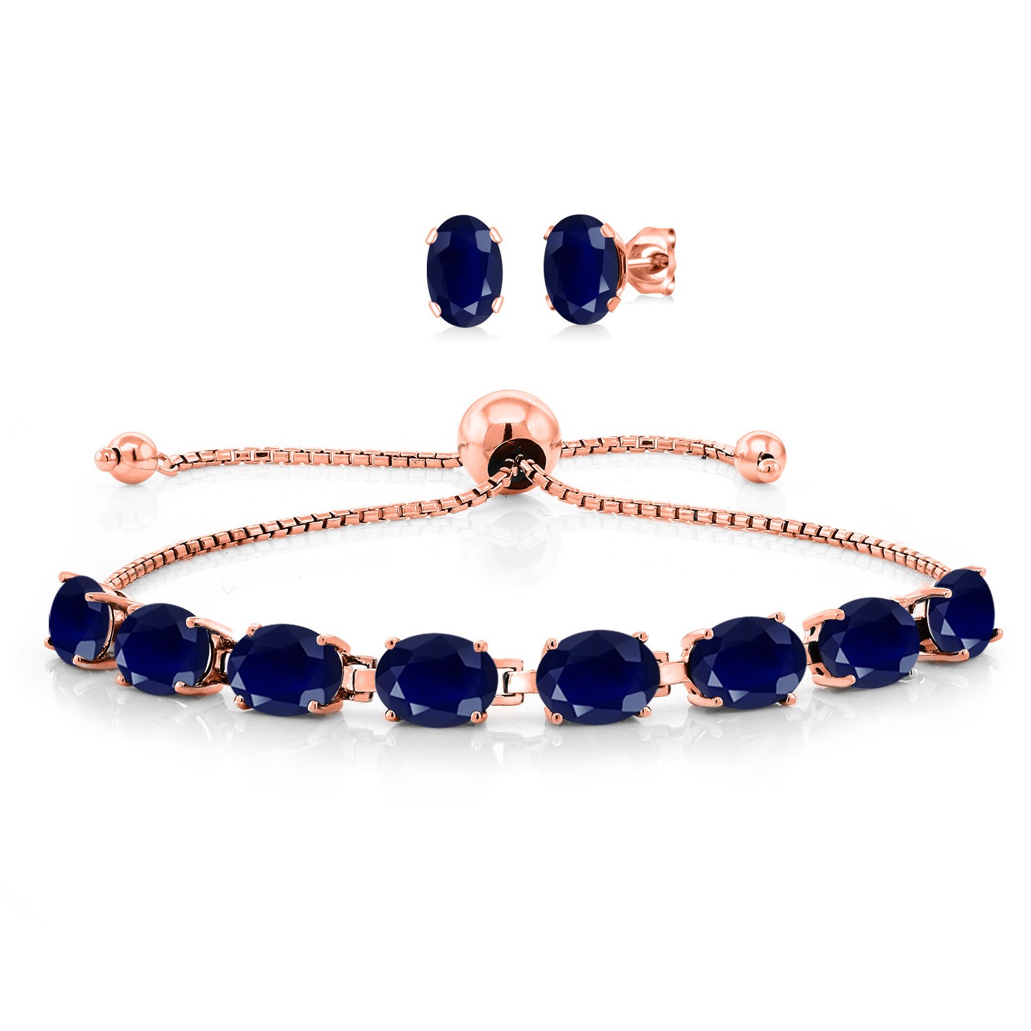 Gemstone Birthstone Bolo Bracelet & Stud Earrings Jewelry Set For Women | 925