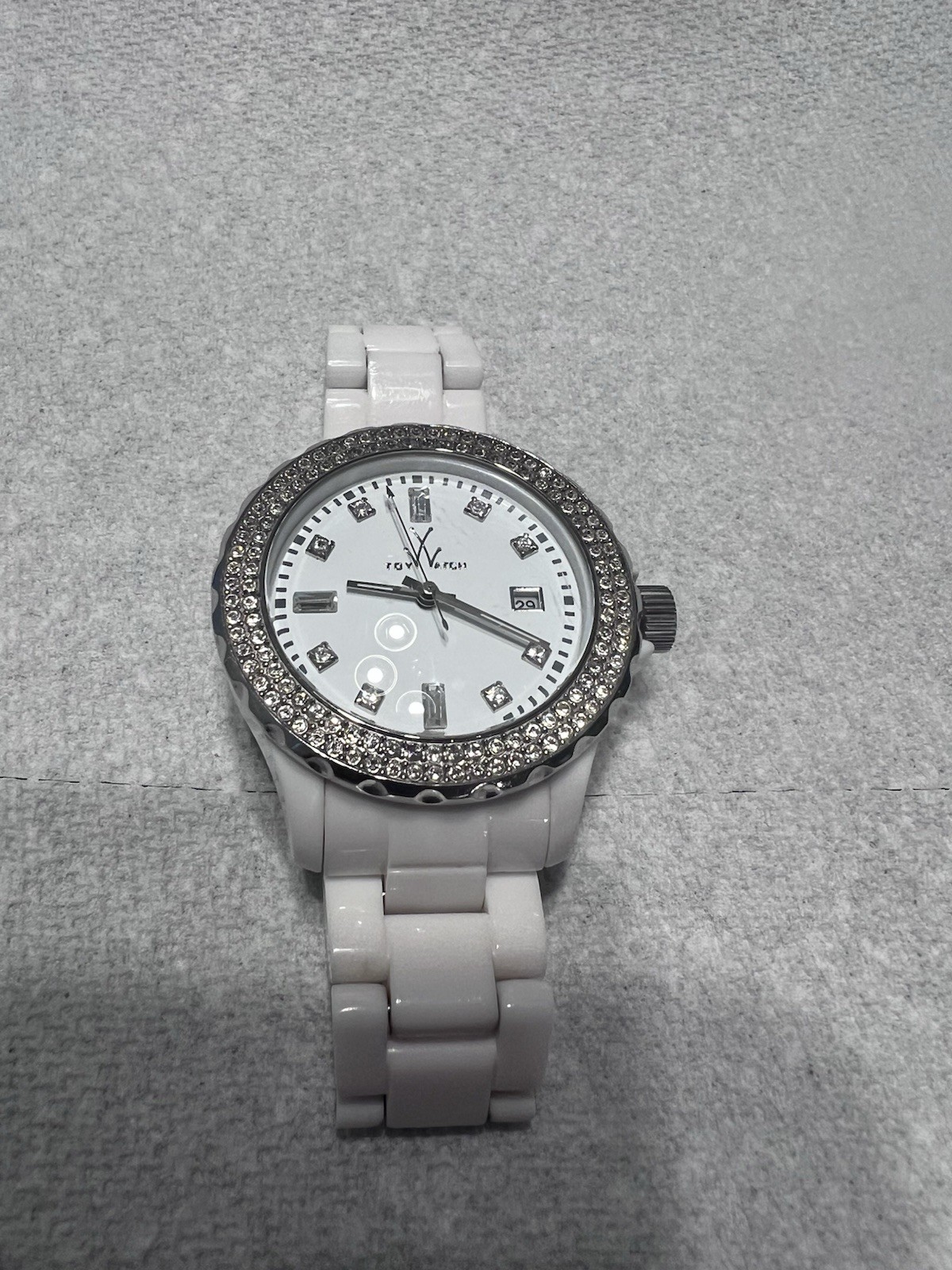 ToyWatch Women’s 40mm Quartz Analog Date 5 ATM White Bracelet Gem-Set Bezel