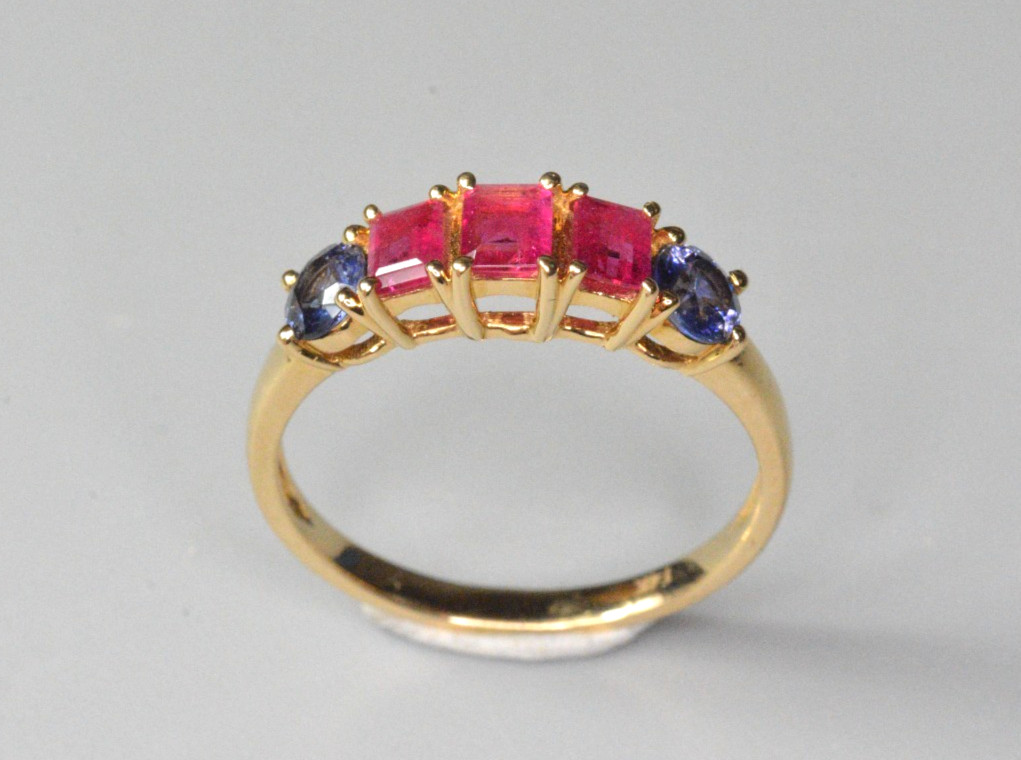 Red Beryl, Benitoite, Red Emerald, Bixbite, Ring, 14 KT Gold