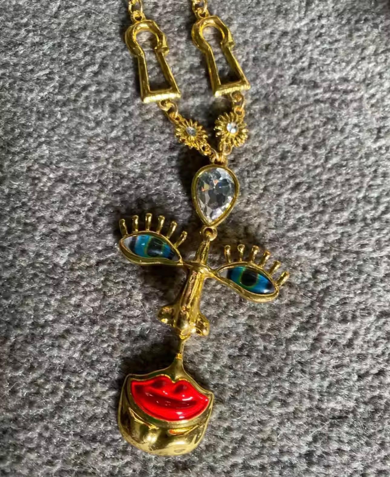 Schiaparelli Enamel Red Lips Statement Pendant Necklace