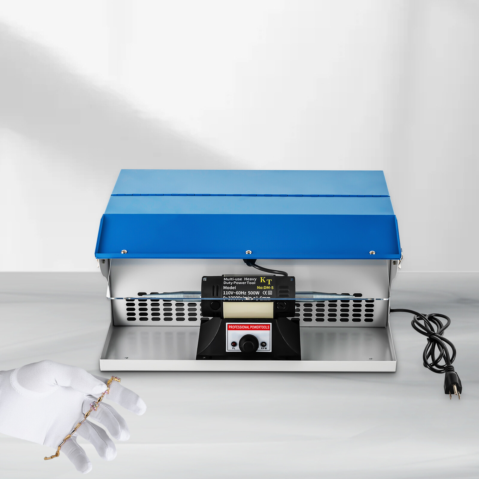 500W Polishing Buffing Machine Jewelry Polisher Table Top Dust Collector & Light