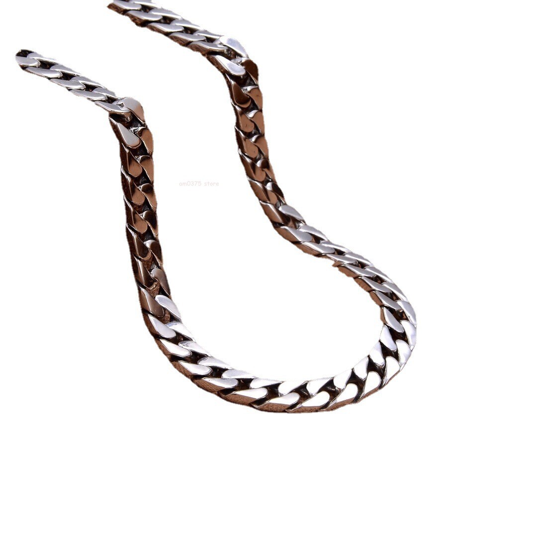 Real S925 Sterling Silver Necklace Women Men Solid Curb Link Chain 8mm 24inchL