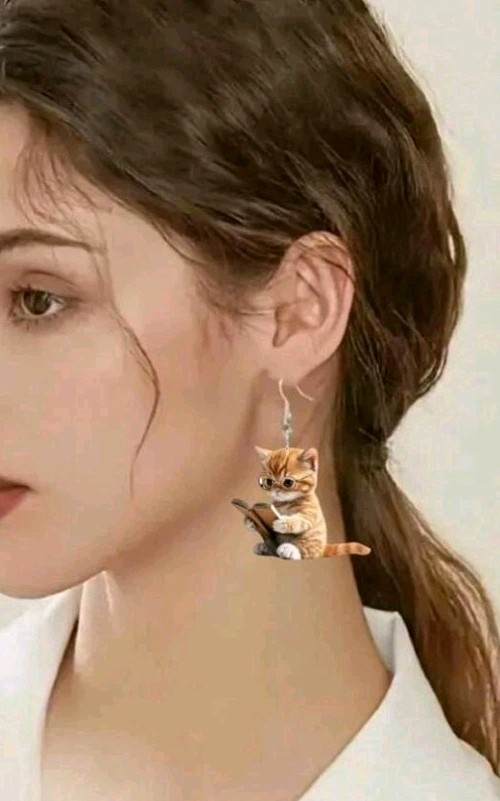 New Cat Shape Acrylic Dangle Drop Earrings French Wire Multicolor No Stone