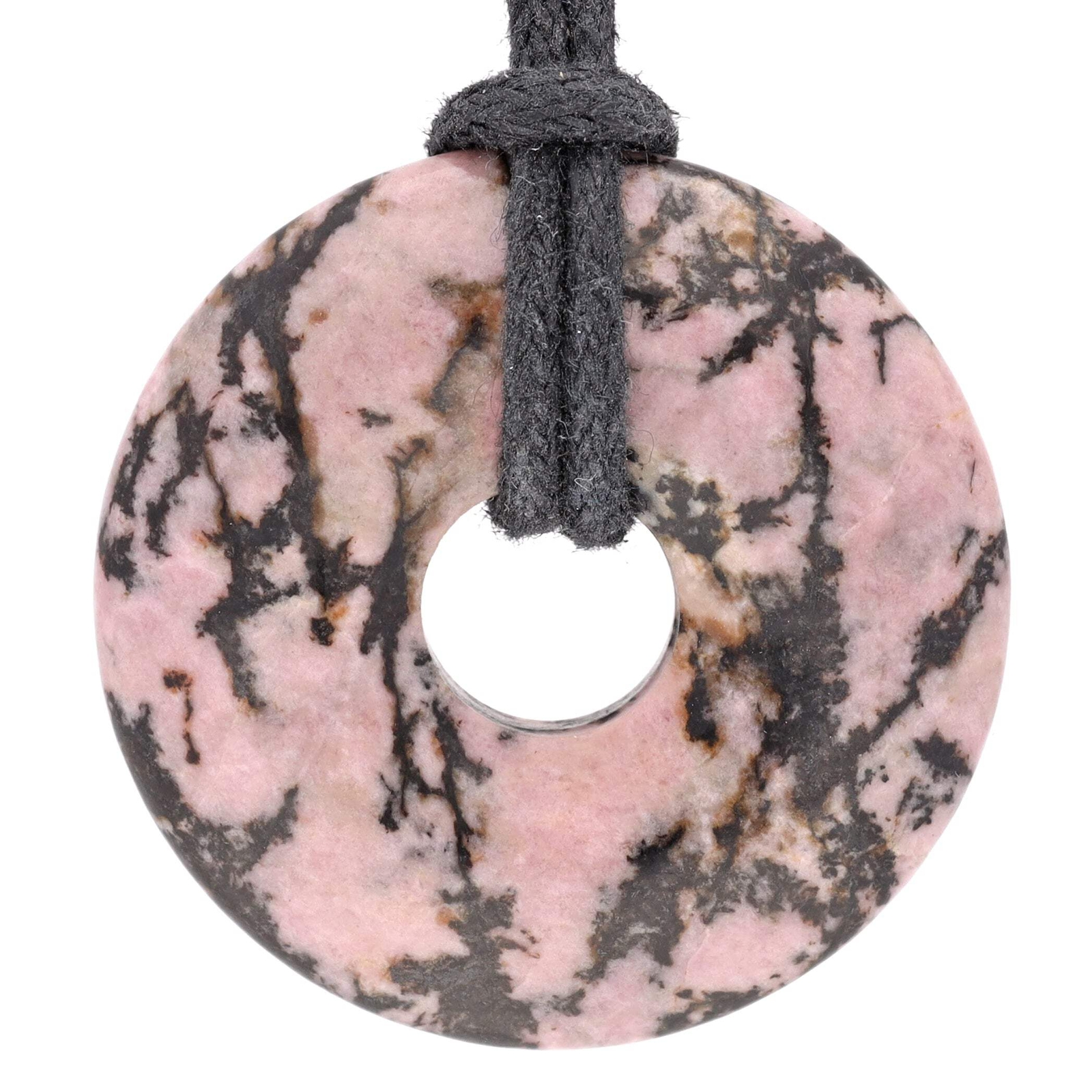 Rhodonite Donut 30mm Pendant with Cotton Ribbon | Gemstone Jewellery