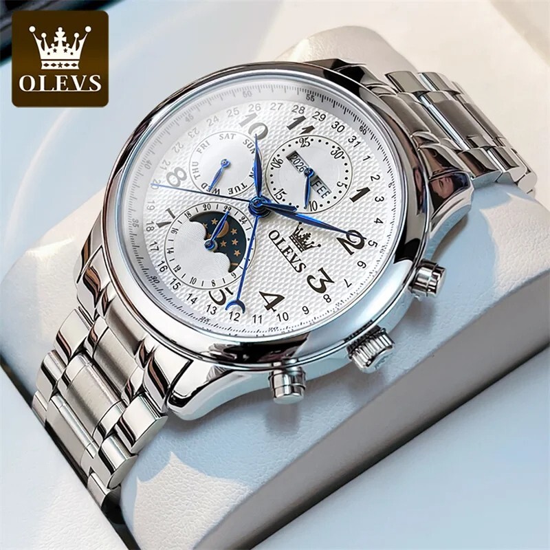Automatic Mechanical Waterproof Watch Moon Phase OLEVS Luxury Men’s Men Strap
