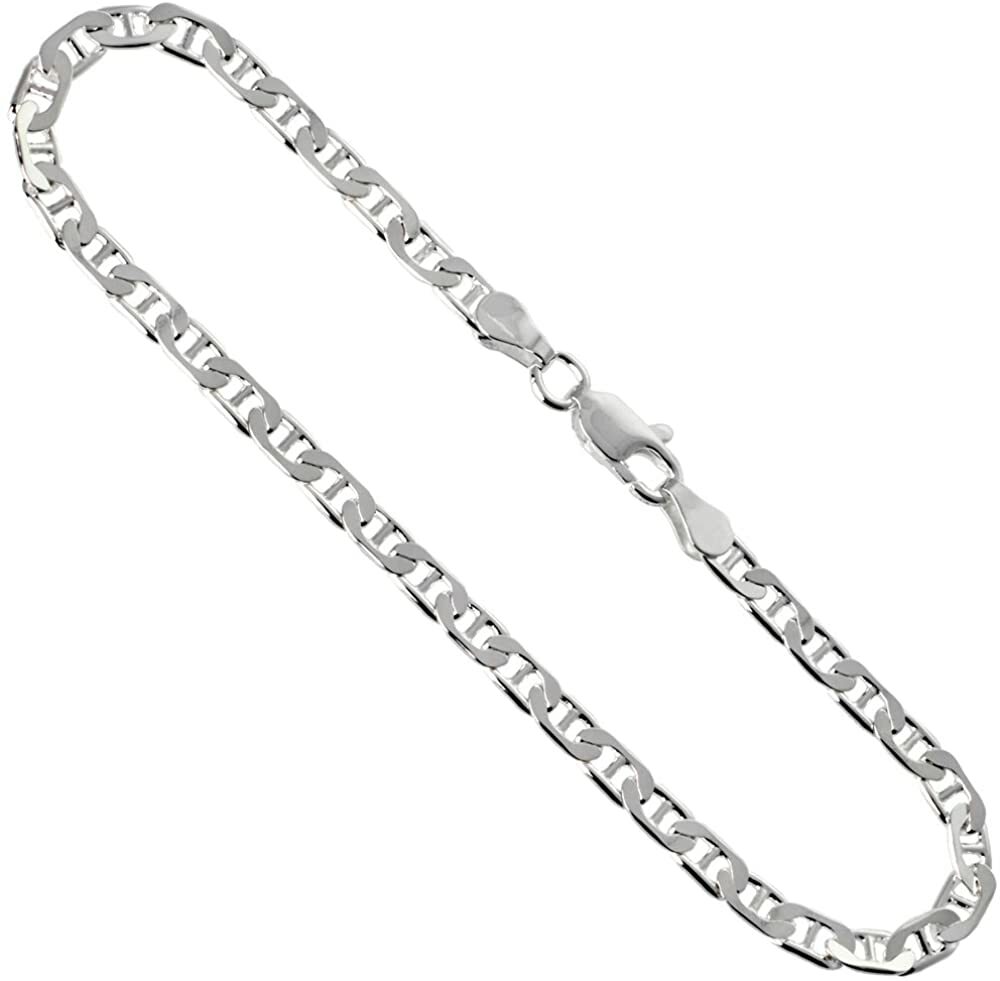 925 Sterling Solid Silver Italy Flat Mariner Link Chain Necklace Bracelet 3.7mm