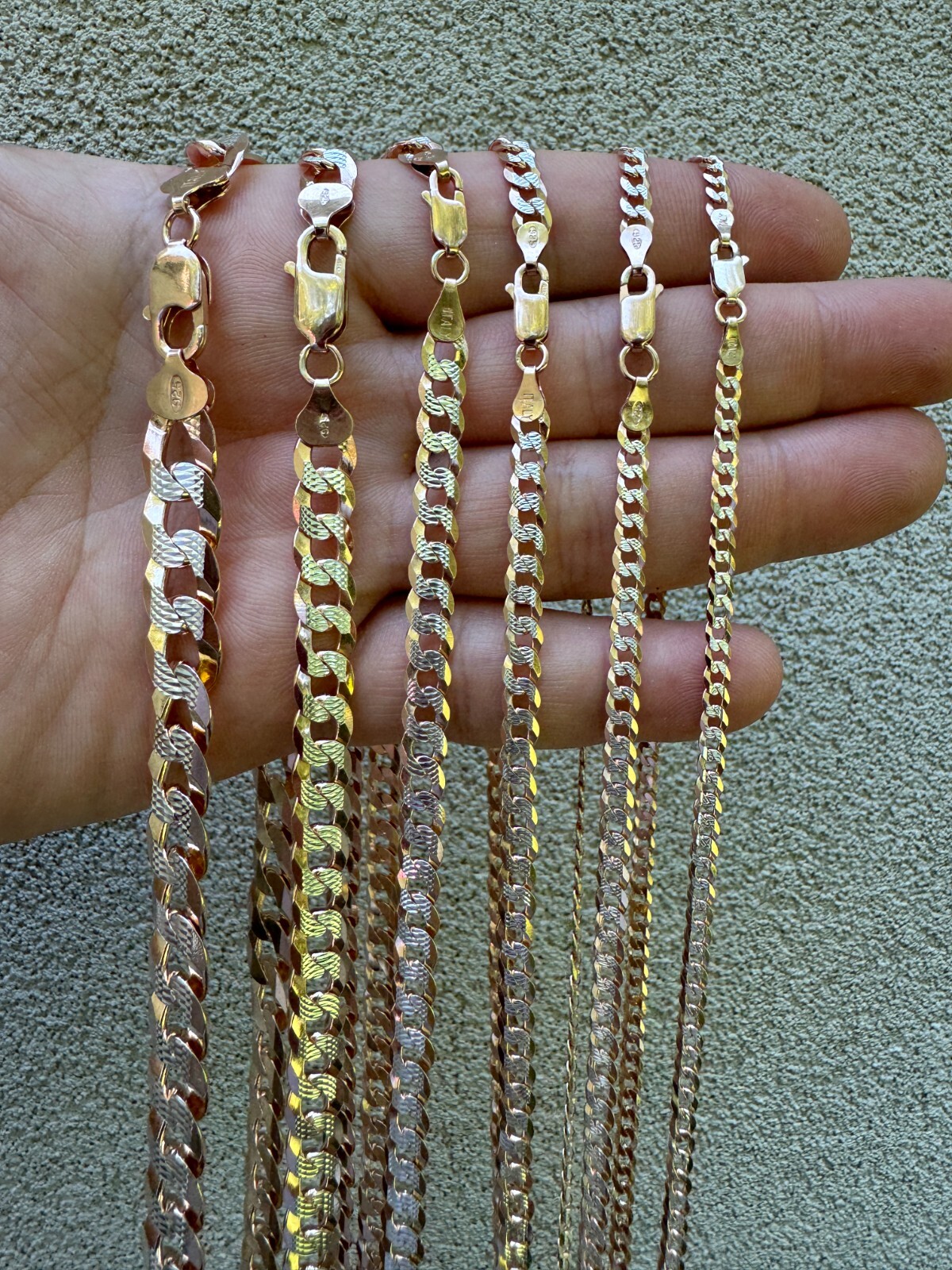 Miami Cuban Link Chain 14k Rose Gold Plated Solid 925 Silver Cut 5-8mm Necklace