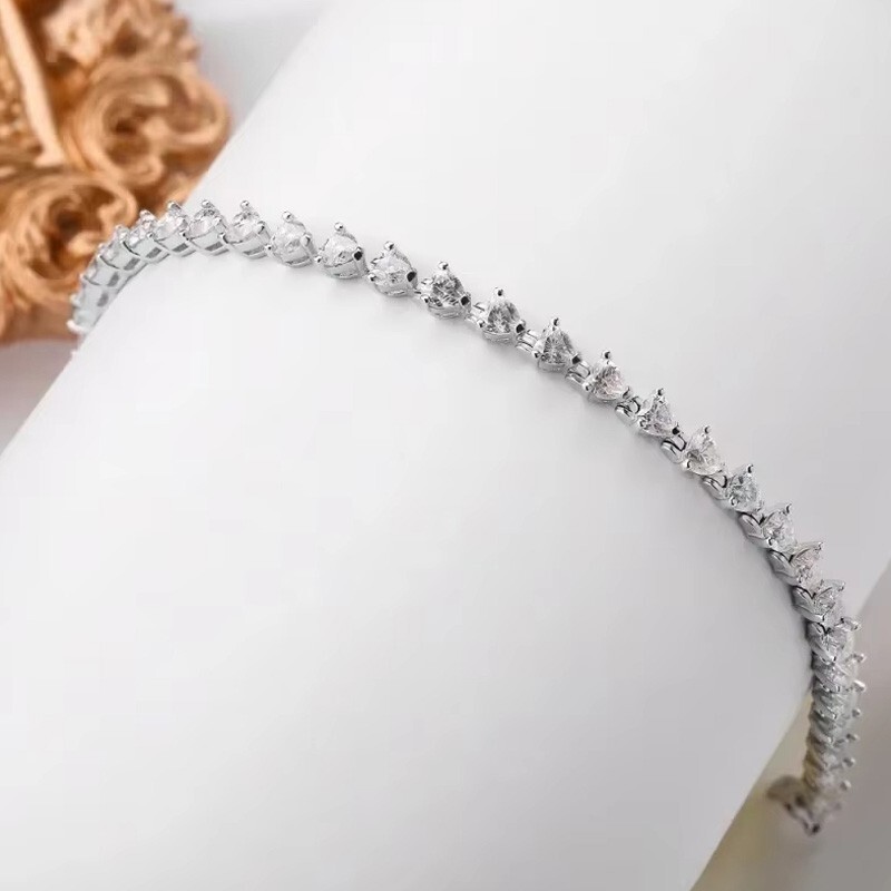 Full D VVS1 Real Heart Cut Moissanite Tennis Bracelet Chain 925 Sterling Silver