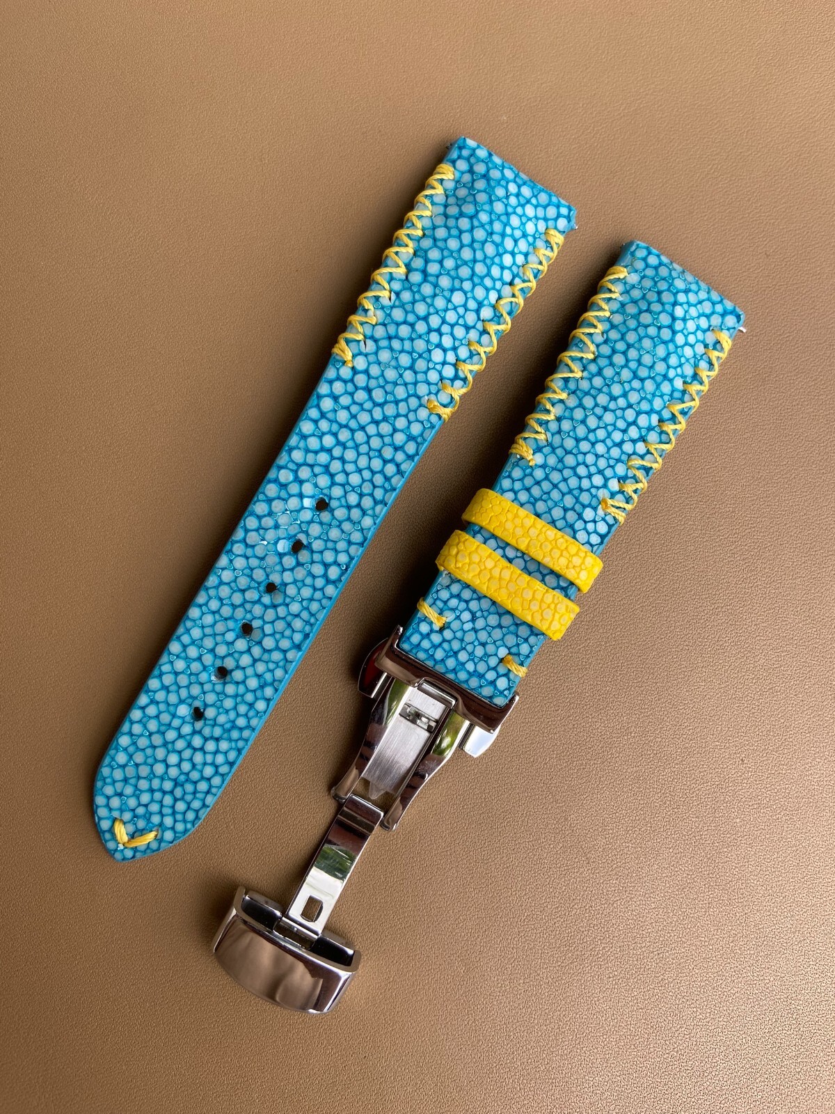 Blue Stingray Leather Watch Strap Band, Size 18mm 19mm 20mm 21mm 22mm 24mm 26mm