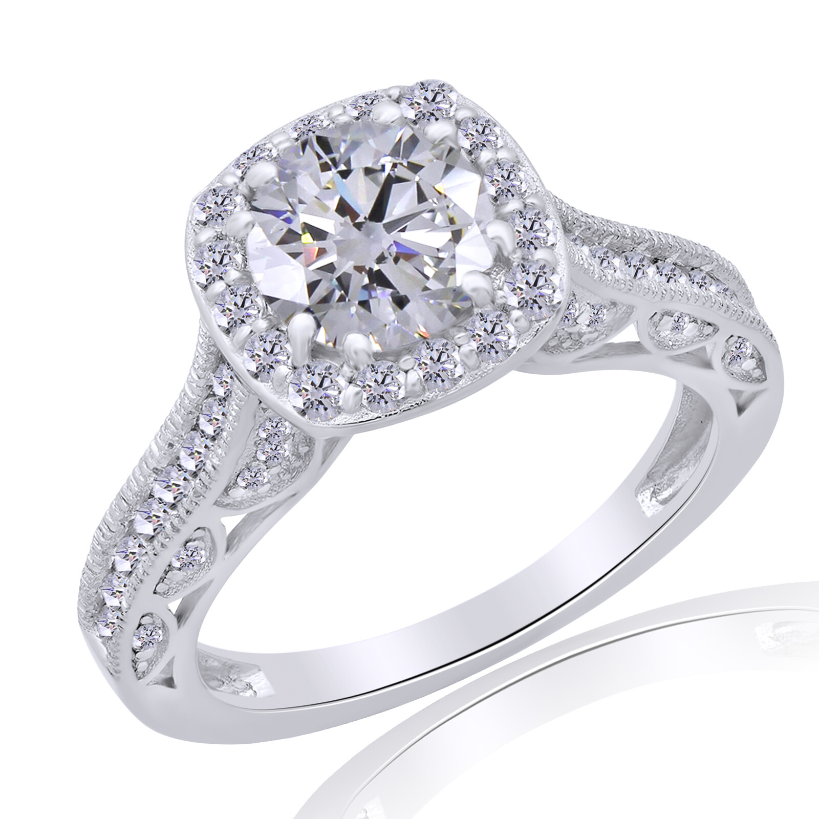 1.90 Ct Round Cut Simulated Diamond Halo Wedding Band Ring In 14K White Gold