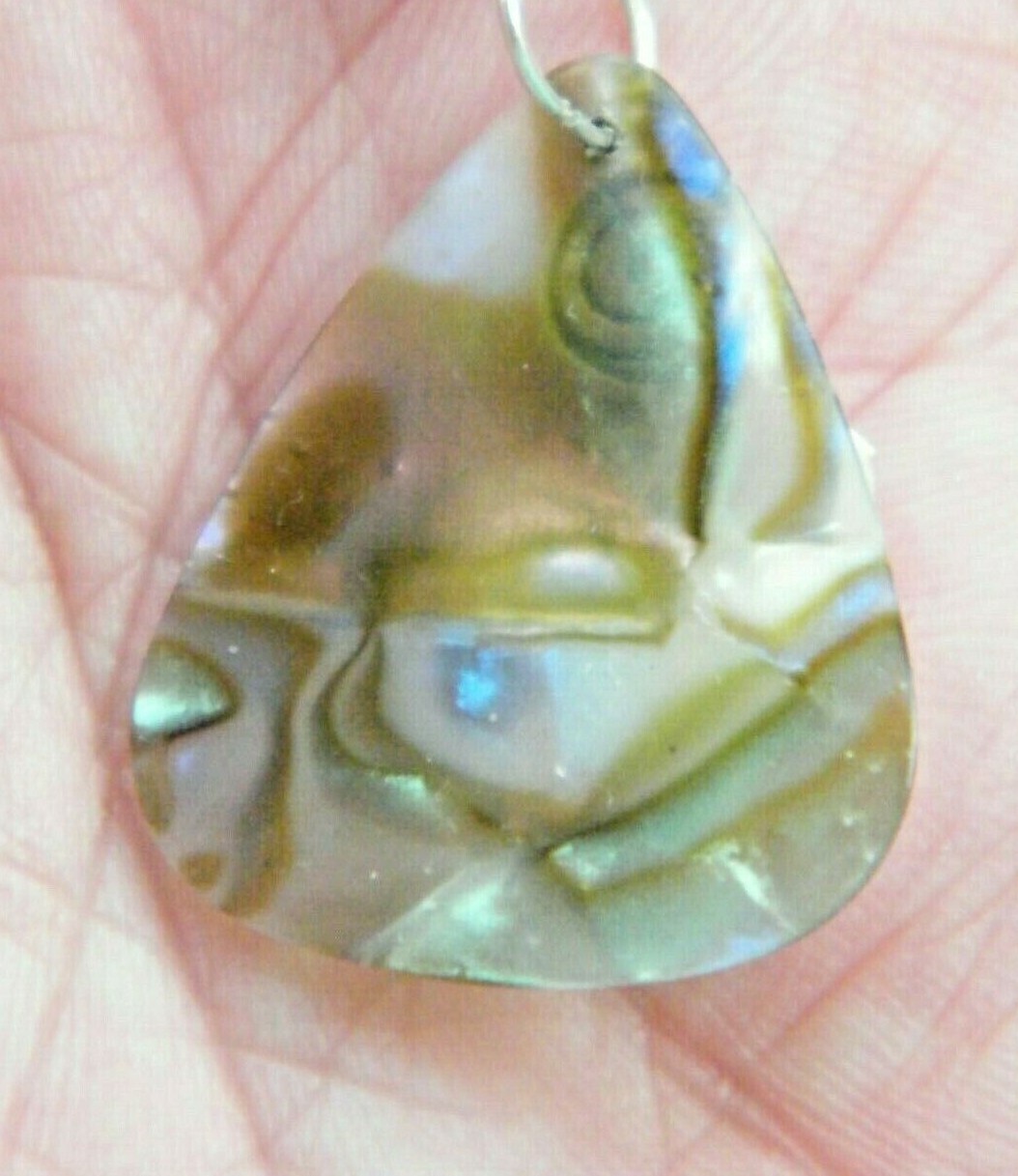 SHARK Fossil Tooth Necklace Real Teeth Faux Abalone Shell 23″ Silver Chain NEW!
