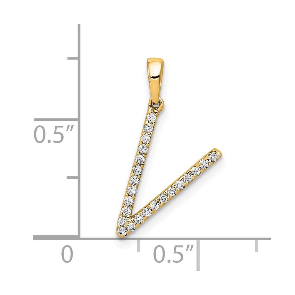 14K Yellow Gold Round Cut Diamond Letter “V” Initial Charm Pendant 0.62gm