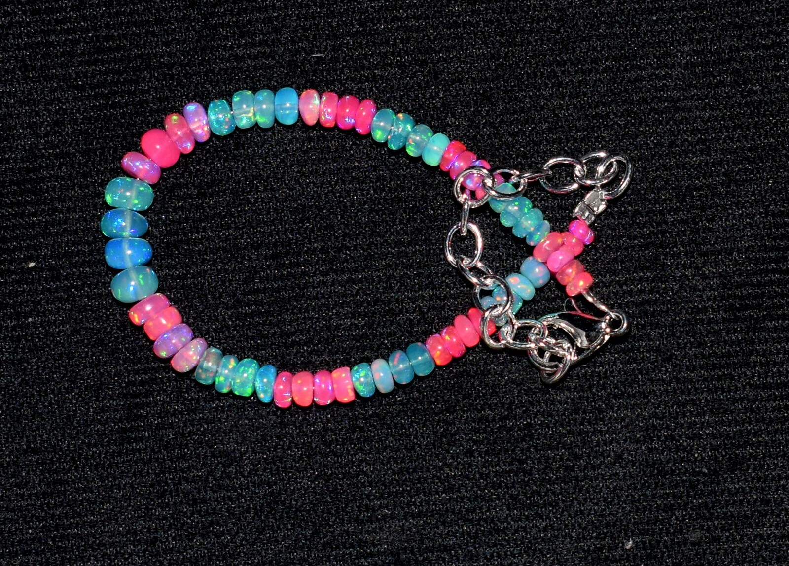 Solid 925 Sterling Silver Natural Ethiopian Opal Gemstone Beads 7″Bracelet N0266