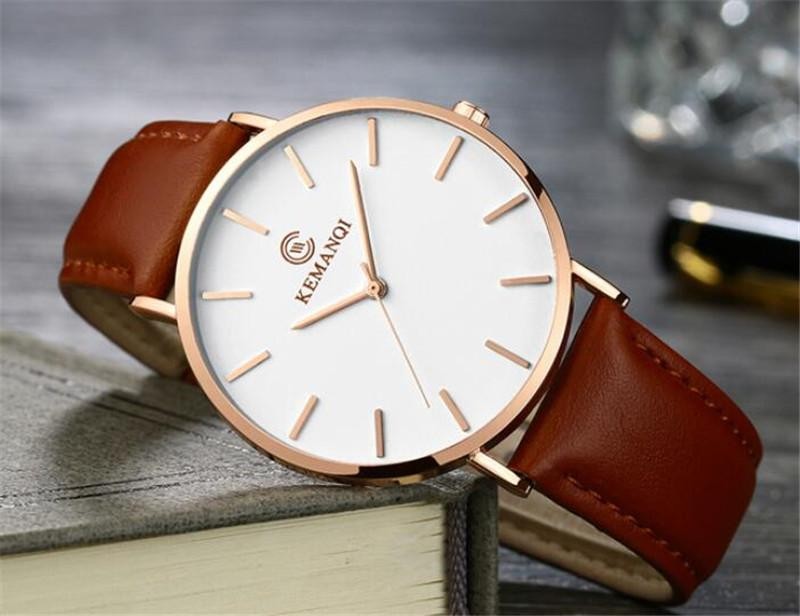 Ultra-thin Dial With Leather Band Numberless Quartz Wristwatches For Men