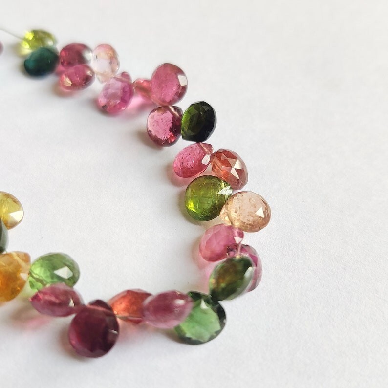 AAA+ Multi Tourmaline Faceted Pear Shape Gemstone Beads 8” Strand Craft Jewelry