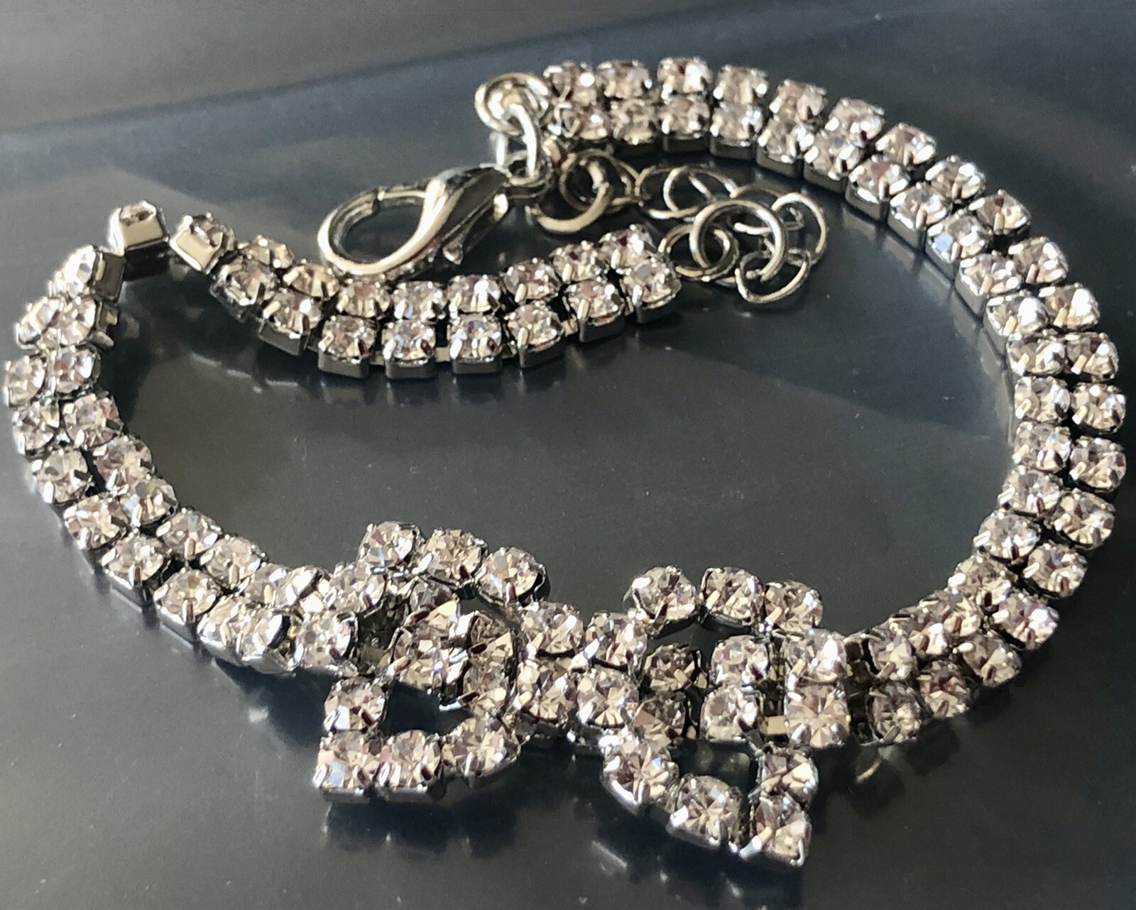 Beautiful Clear Rhinestone Bow Bracelet – Adjust To 8” – Special Occasion