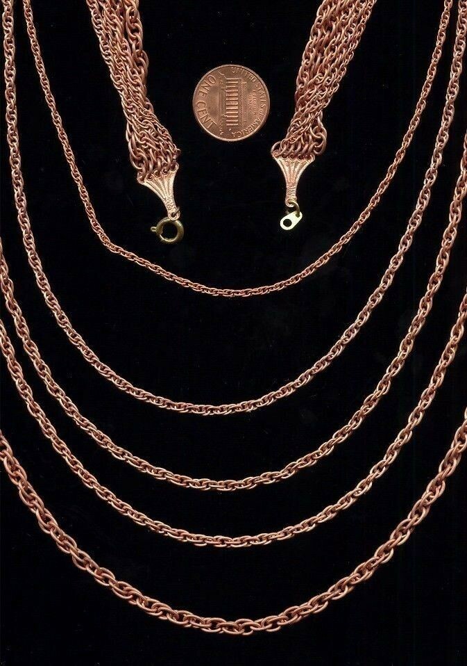 VINTAGE COPPER COATED STEEL GRADUATED 5 STRAND ROPE CHAIN 20” BIB NECKLACE N80