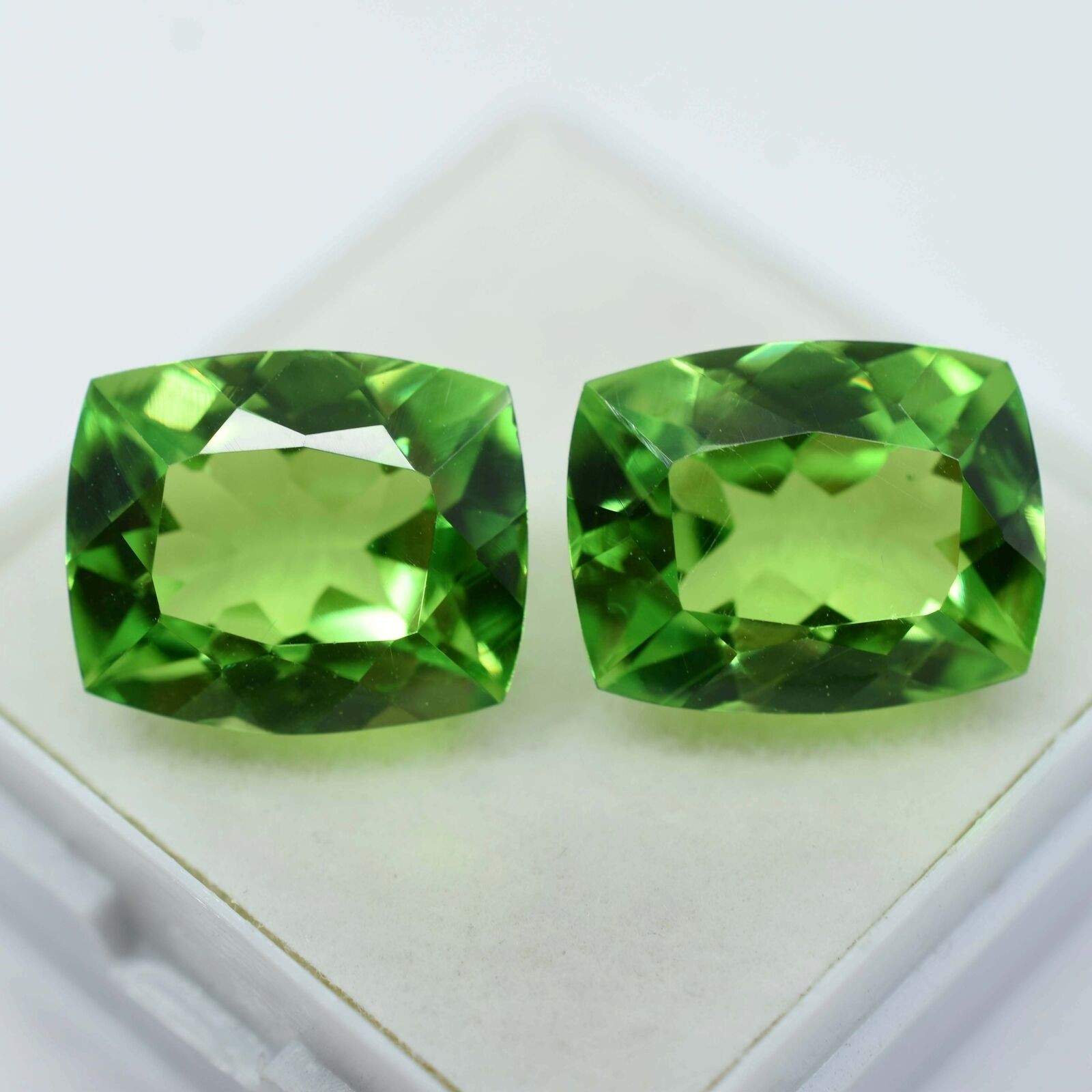 17.00 Ct Natural PERIDOT Faceted CERTIFIED Amazing Gems Green CUSHION Cut Pair