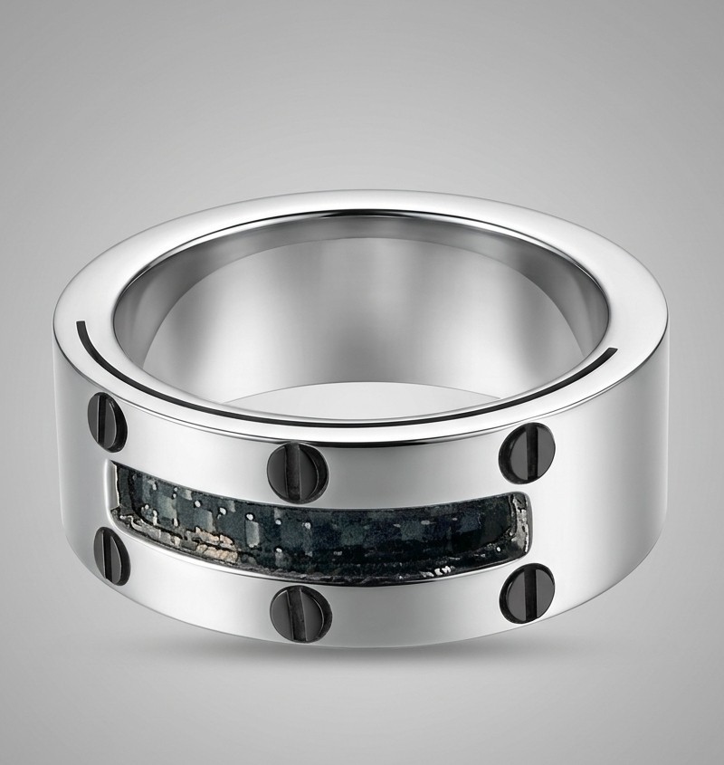 Mens Stainless Steel Screw Accent Ring Band Carbon Fiber Inlay Industrial New