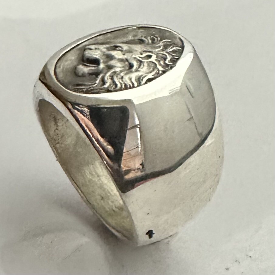 MJG STERLING SILVER MEN’S RING. 18 x 13mm Lion Head. SZ 10 3/4. 25 Grams