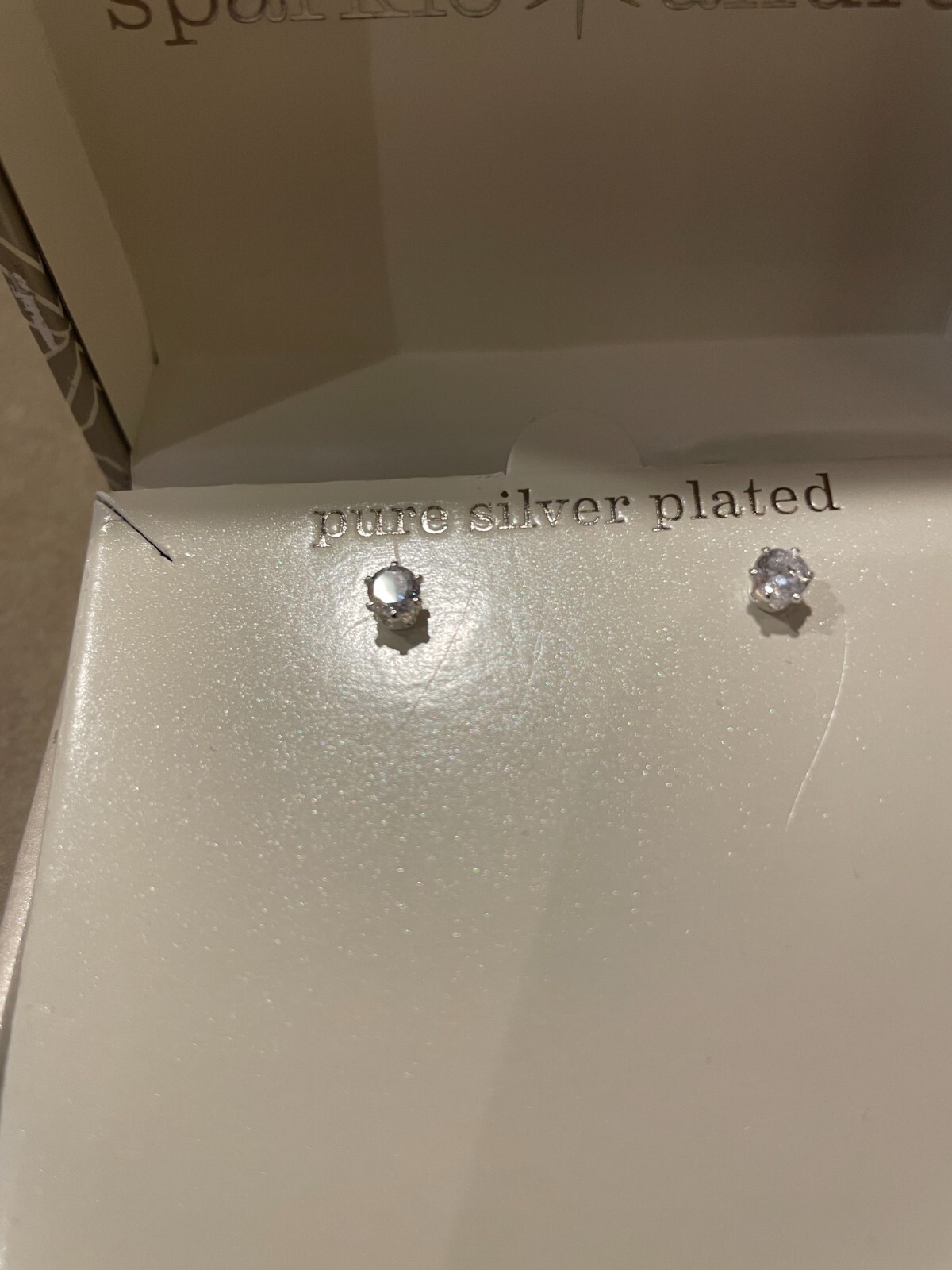 Sparkle Allure earrings pure silver plated cubic zirconia ear set new
