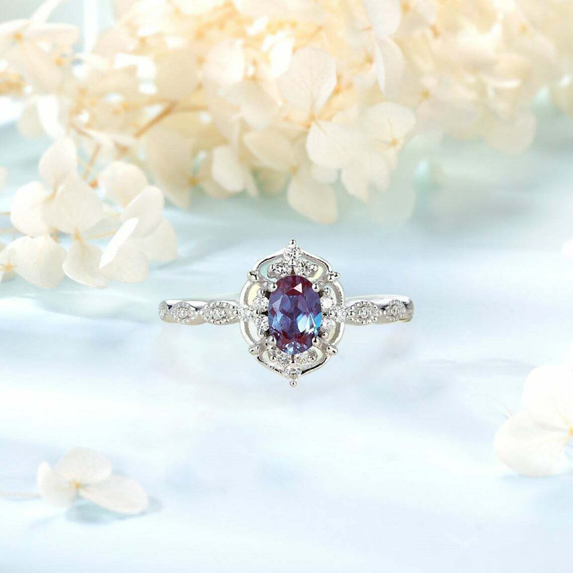 1Ct Oval Shape Blue Sapphire CZ Engagement Ring Solid 925 Sterling Silver