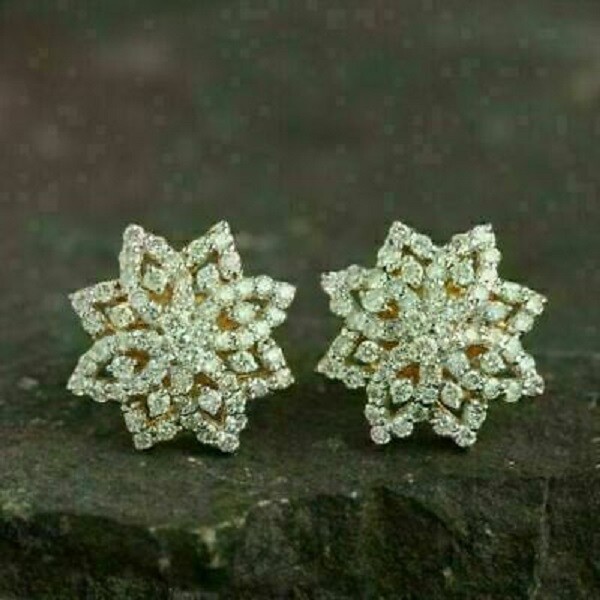 2Ct Lab Created Diamond Floral Women’s Stud Earrings 14K Yellow Gold Finish