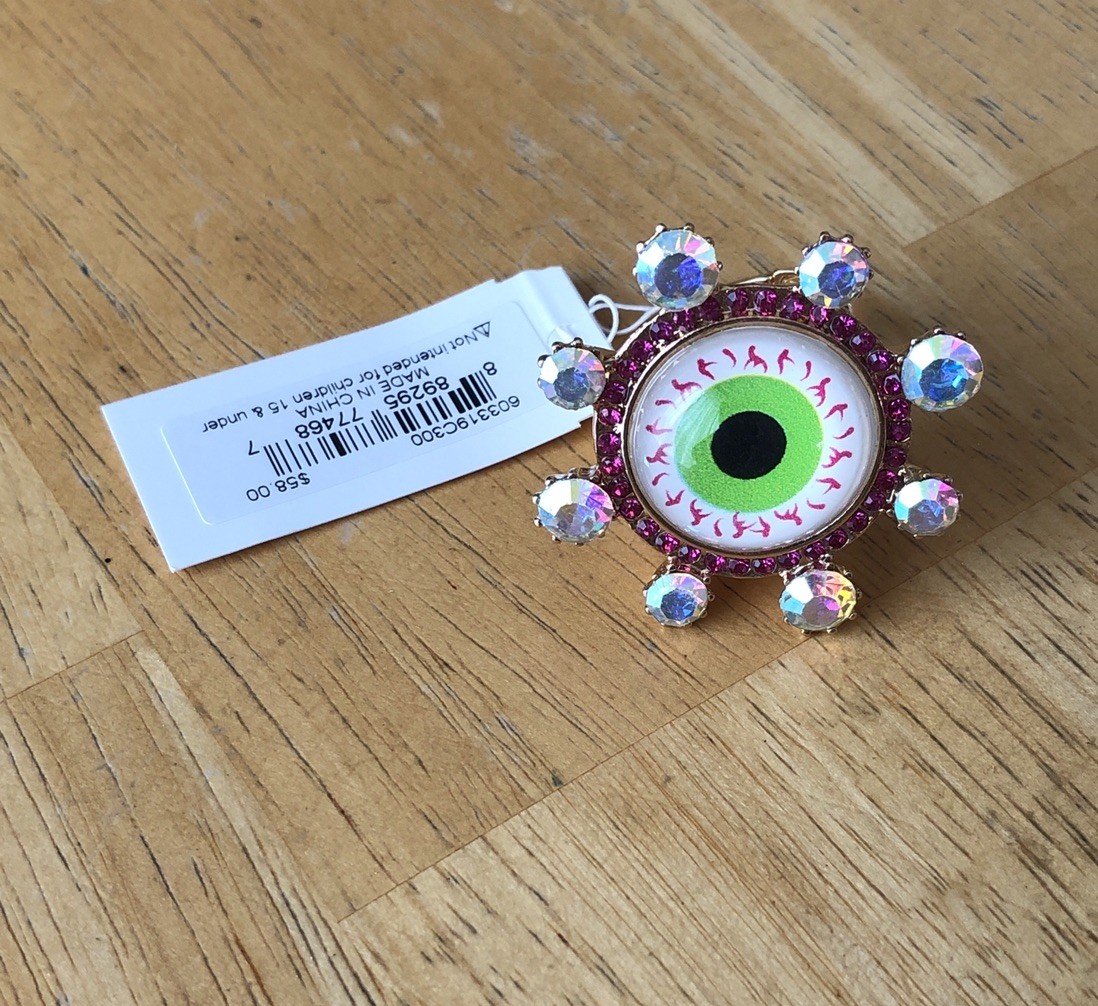 Betsey Johnson Evil Eye Cocktail Stretch Ring Crystal Accents Size 8 NWT