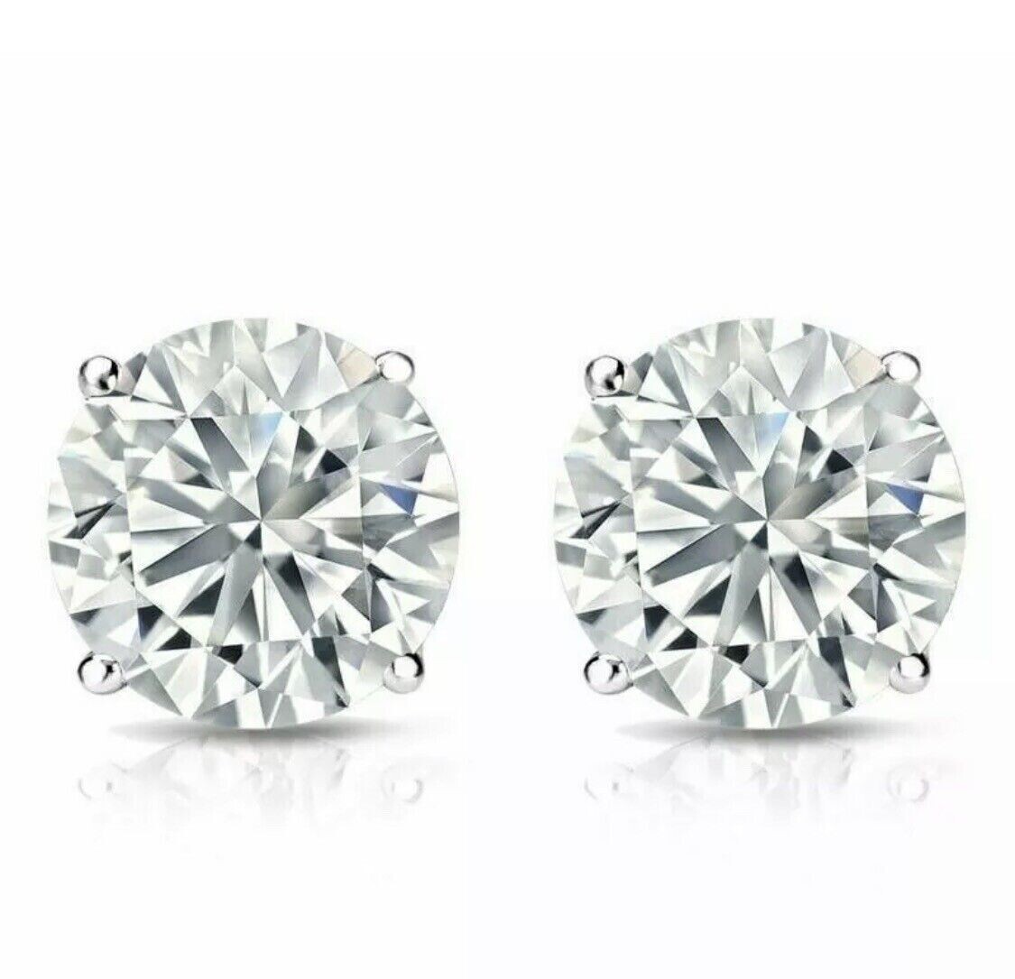 2.50 Cts Lab Grown HPHT E VVS2 White Gold 14K White Gold Studs Screw Back