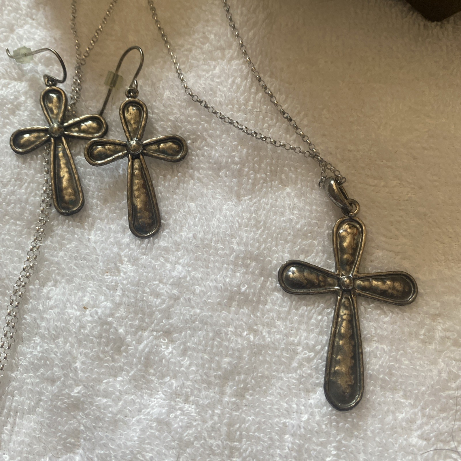 PAZ CREATIONS, PZ-Sterling Silver Hammered Texture Cross set -BRAND NEW
