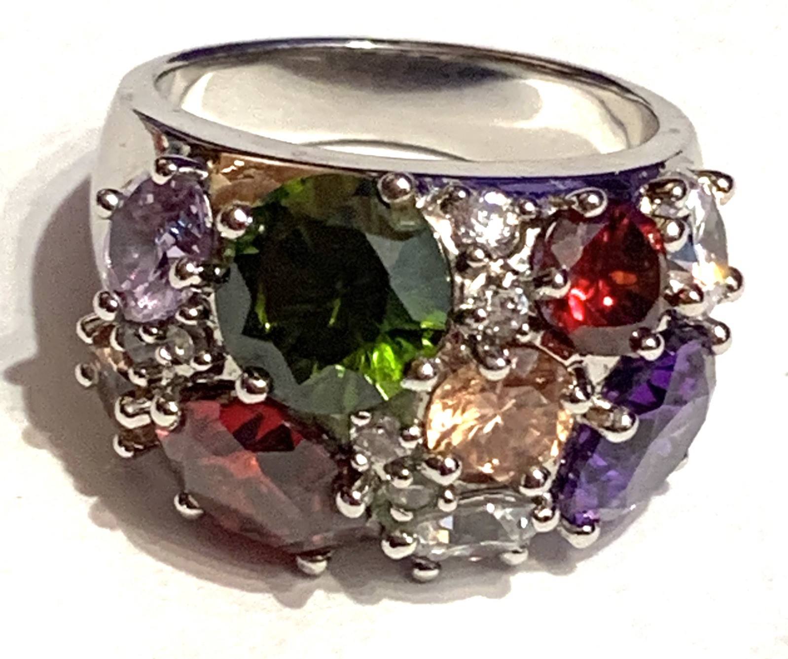 NVC Nataliya V Collister Multi Color CZ Dome Size 10 Silver Tone Ring EUC