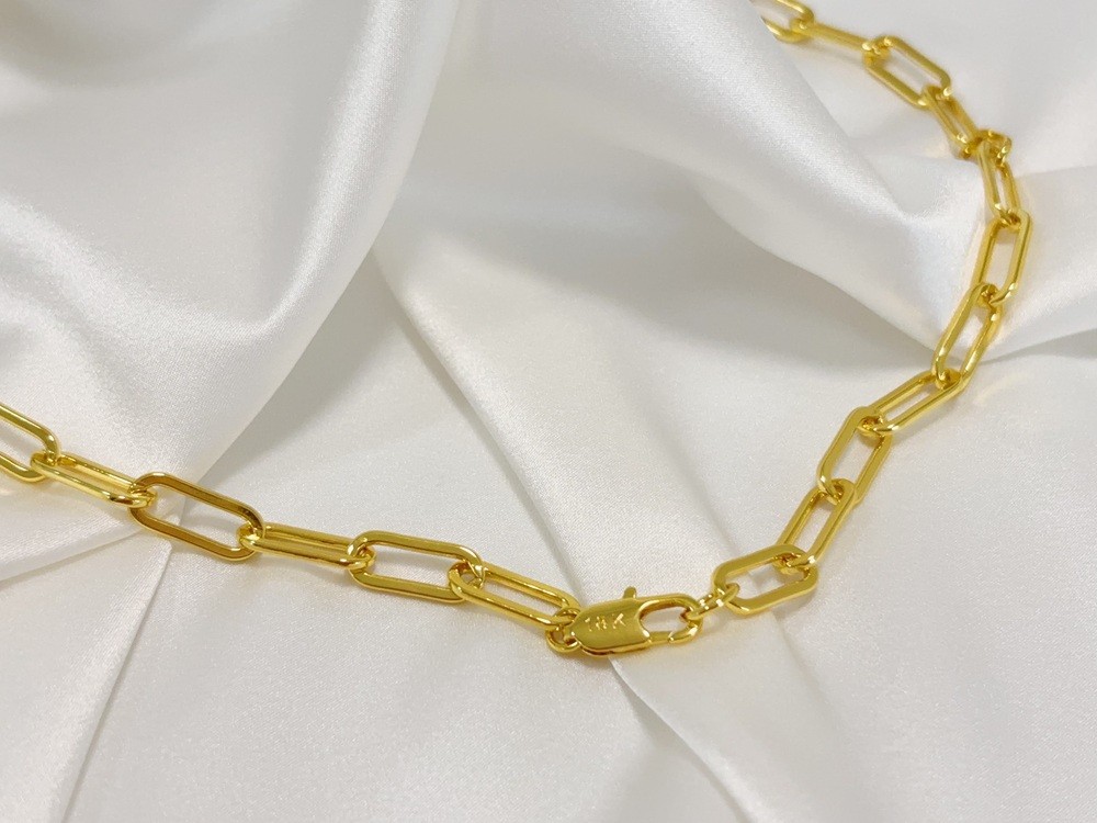 18k Yellow Gold 7mm Paperclip Chain Dainty Link Necklace Womens Mens 22″- 28″