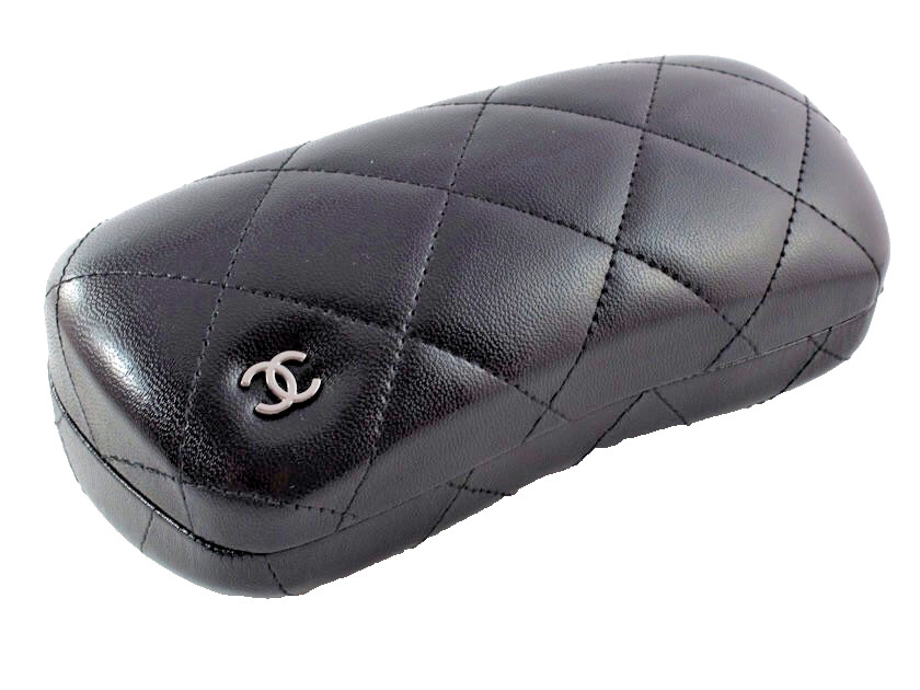 CHANEL Black Quilted Leather Logo Glasses Sunglasses Hard Case