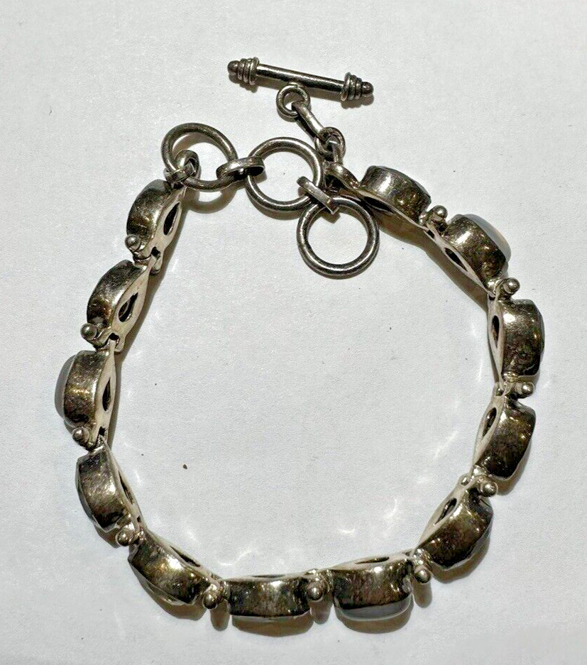 Vintage Silver Teardrop Smoky Quartz Citrine Black Onyx 8.5″ Bracelet DA5