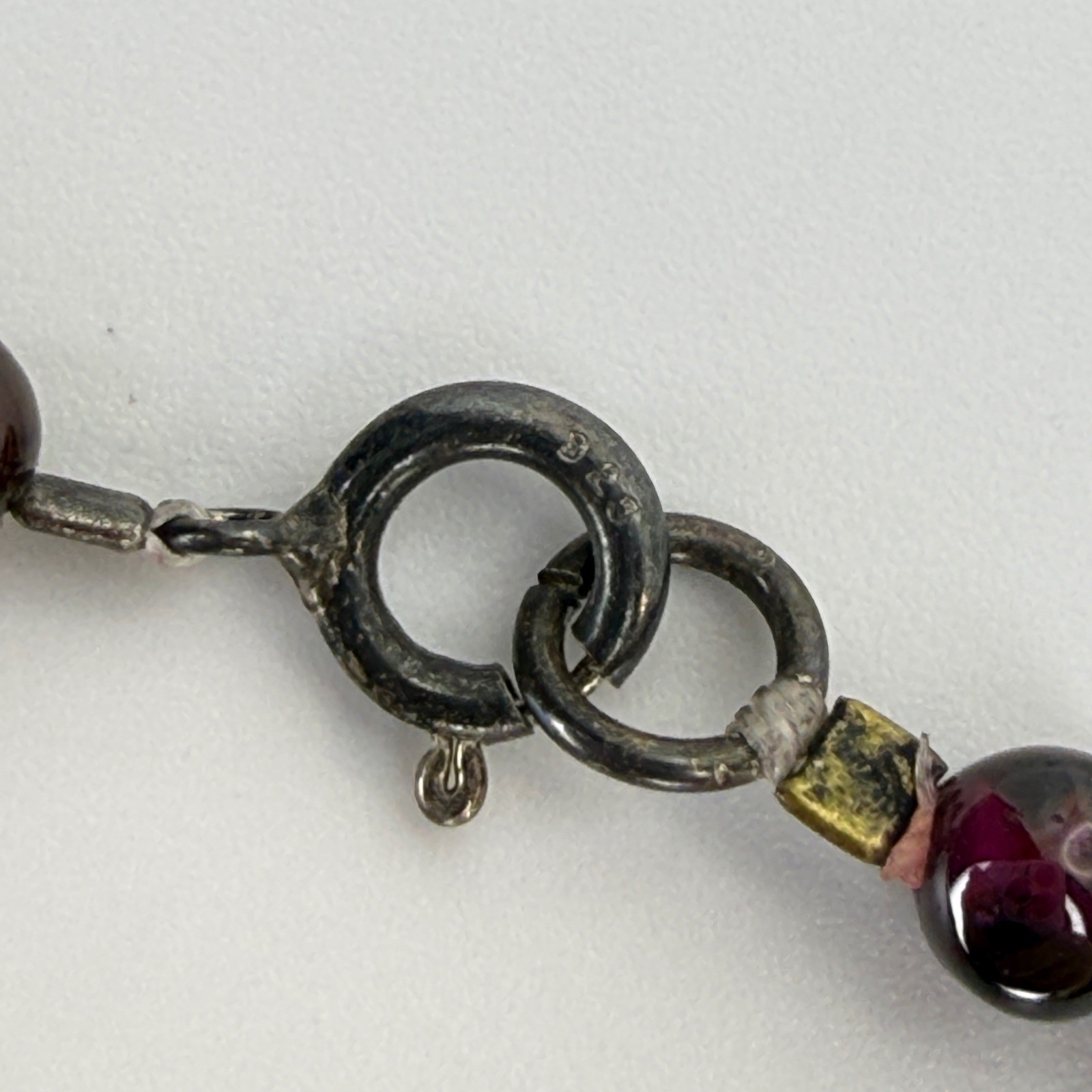 Vintage Round Garnet Bead Strand Necklace Sterling Silver Dark Red Burgundy