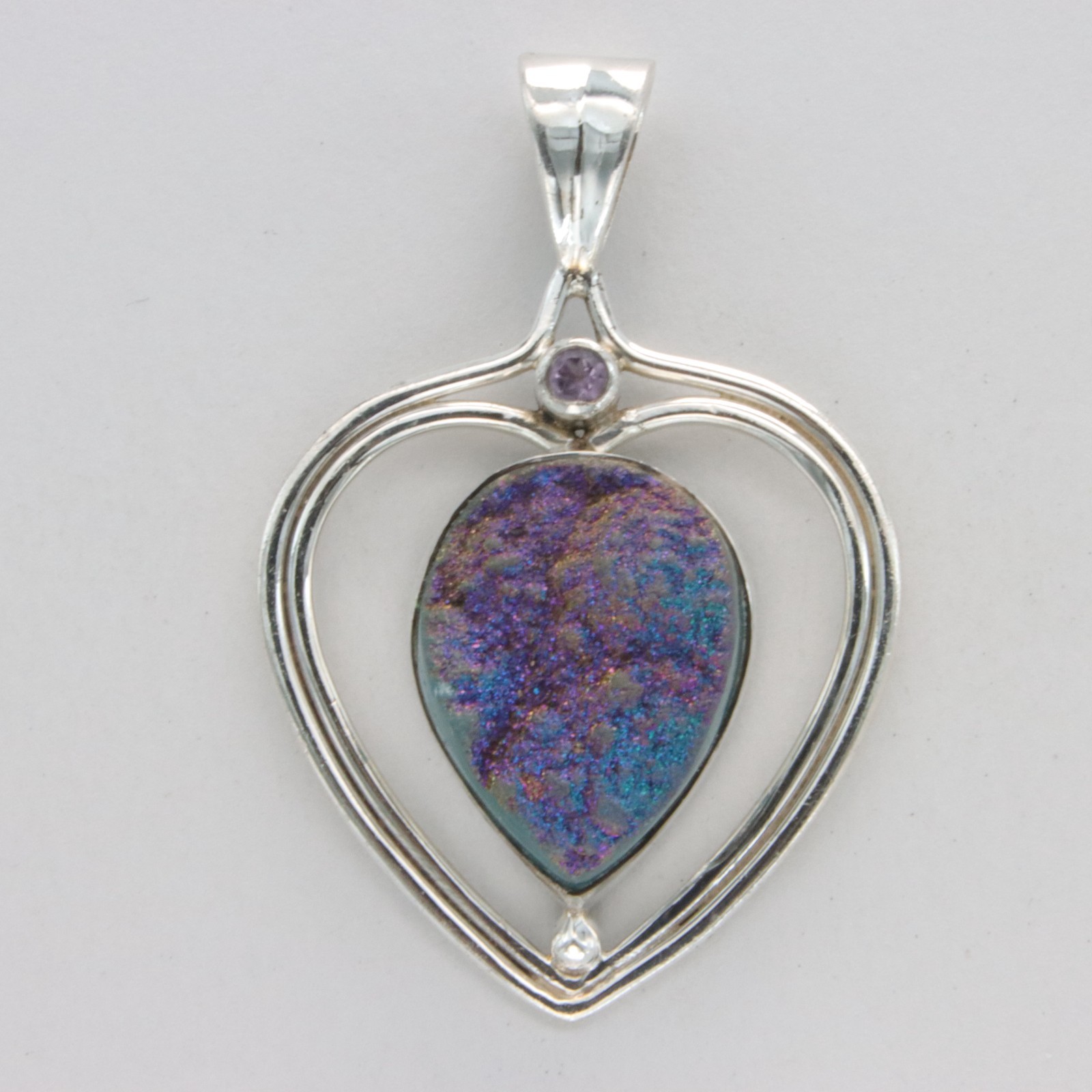 Drop DRUZY DRUSY Druse QUARTZ Heart Pendant 925 STERLING SILVER Necklace #29e