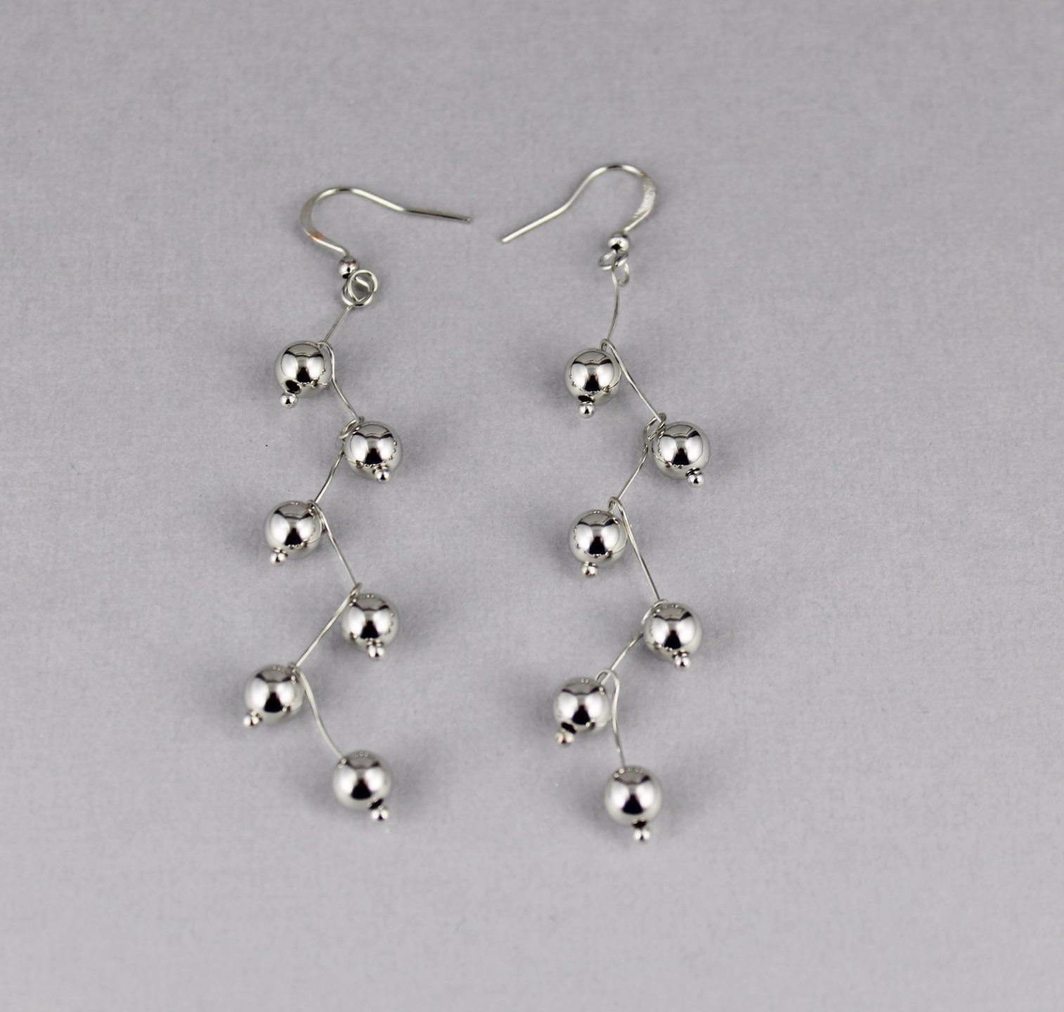 Silver beaded chandelier earrings lightweight dangle earrings dangly long bead